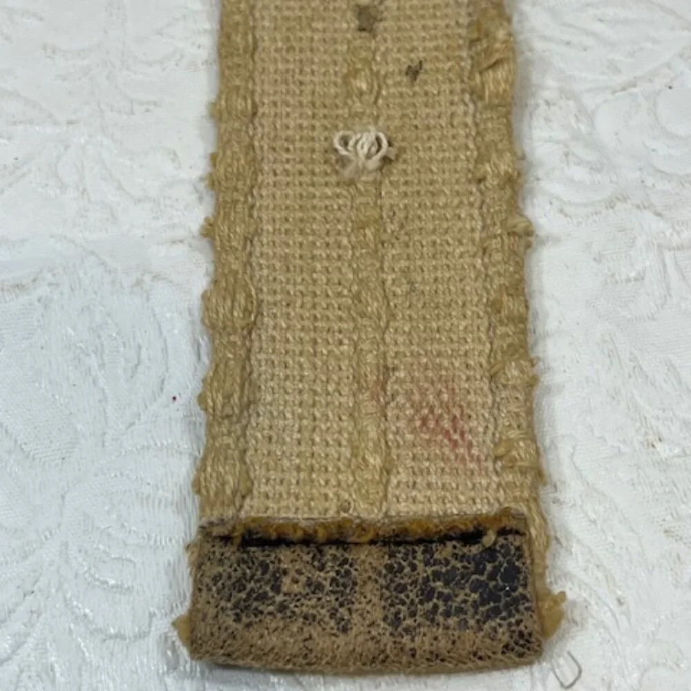 Beige Distressed Canvas Faux Leather Accents Metal Grommet Holes Belt 37